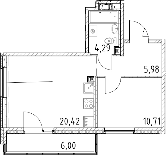 1-комнатная квартира 41.4 м², 4/17 эт., ЖК «Город Первых»